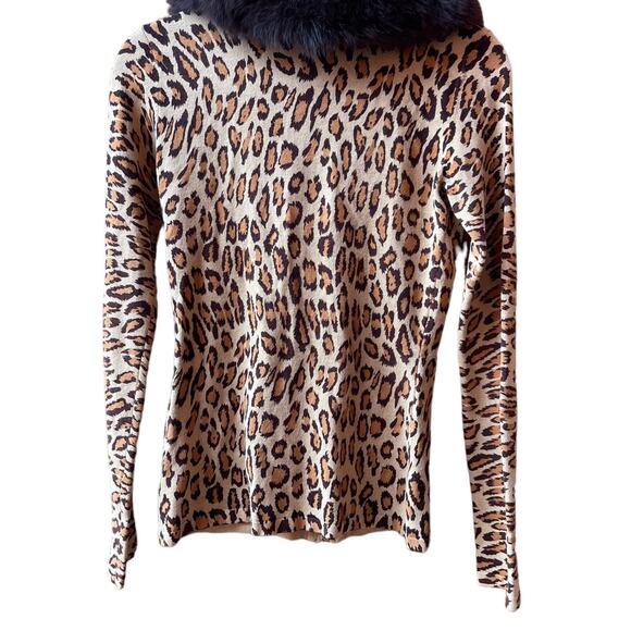 CACHE Zipper Sweater Leopard Animal Print Fox Fur Collar Knit Cardigan Sz:M - Picture 3 of 7